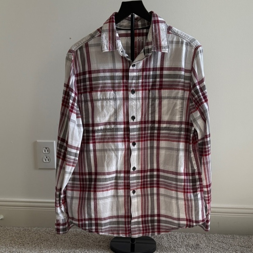 Mossimo Supply Co. Gray and Red Plaid Shirt